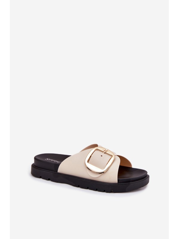 Women's Platform Sandals With Gold Buckle Beige Jovira