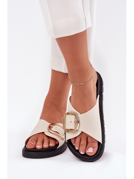 Women's Platform Sandals With Gold Buckle Beige Jovira