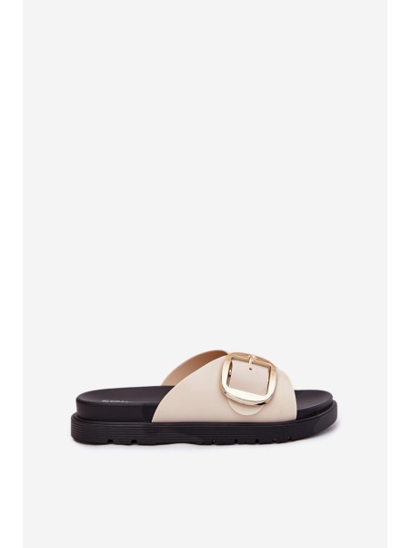 Women's Platform Sandals With Gold Buckle Beige Jovira