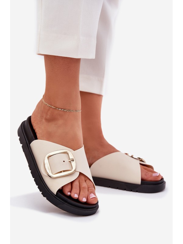 Women's Platform Sandals With Gold Buckle Beige Jovira