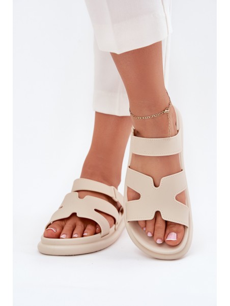 Women's Rubber Slippers With Strap Beige Tavirae