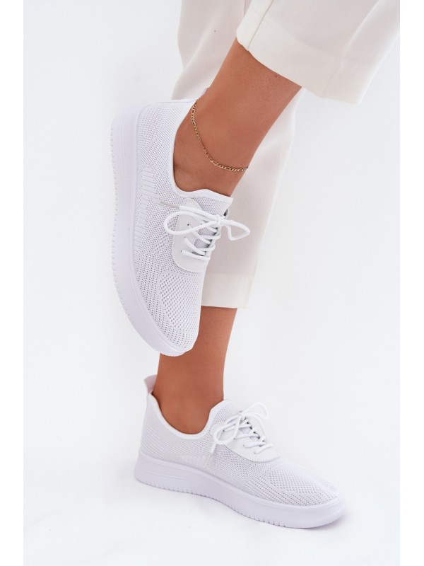 Women White Fabric Slip-On Sports Shoes on Platform Kalyra