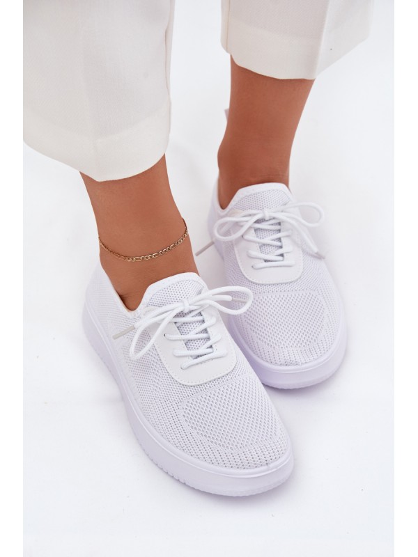 Women White Fabric Slip-On Sports Shoes on Platform Kalyra
