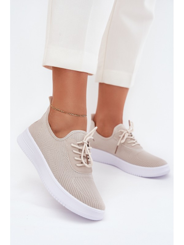 Fabric Slip On Sports Shoes On Platform Ladies Beige Kalyra