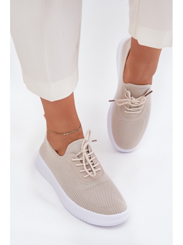 Fabric Slip On Sports Shoes On Platform Ladies Beige Kalyra