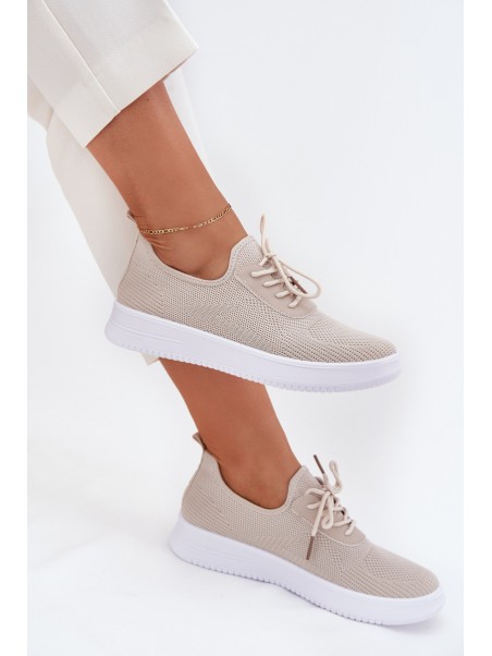 Fabric Slip On Sports Shoes On Platform Ladies Beige Kalyra