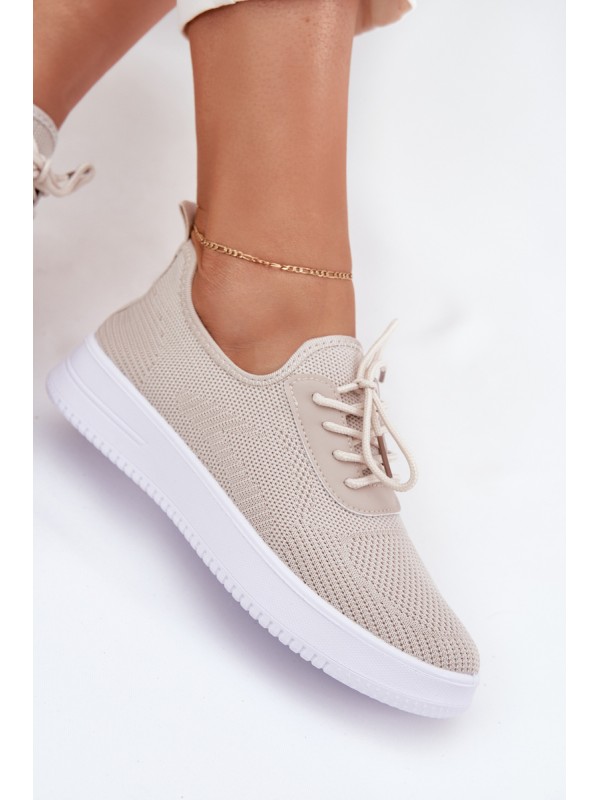 Fabric Slip On Sports Shoes On Platform Ladies Beige Kalyra