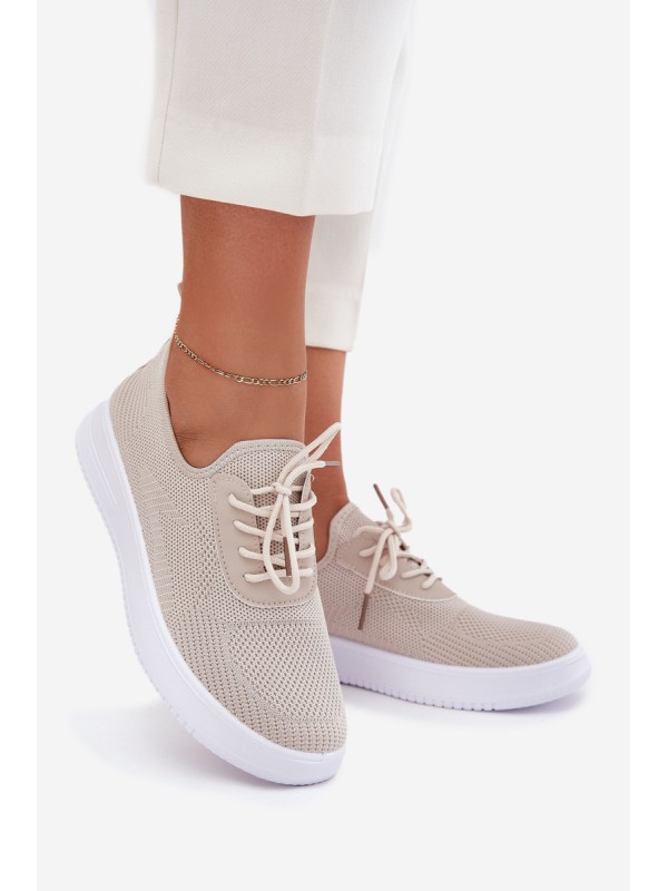 Fabric Slip On Sports Shoes On Platform Ladies Beige Kalyra