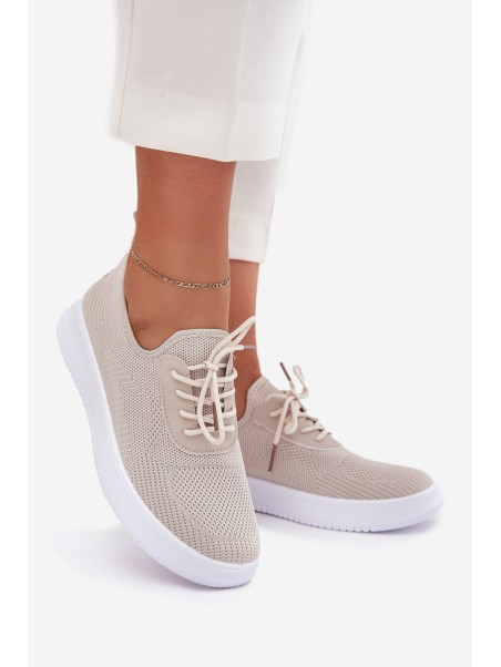 Fabric Slip On Sports Shoes On Platform Ladies Beige Kalyra