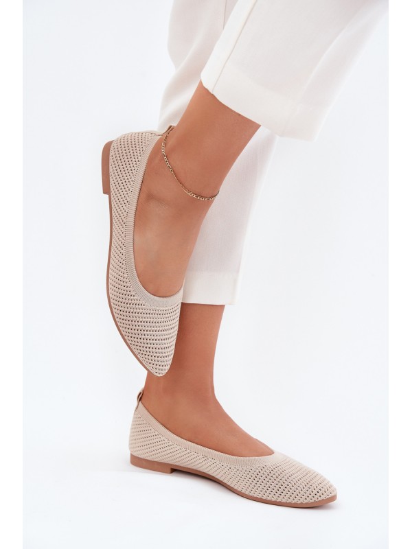Mesh Fabric Ballet Flats Women's Beige Sarina
