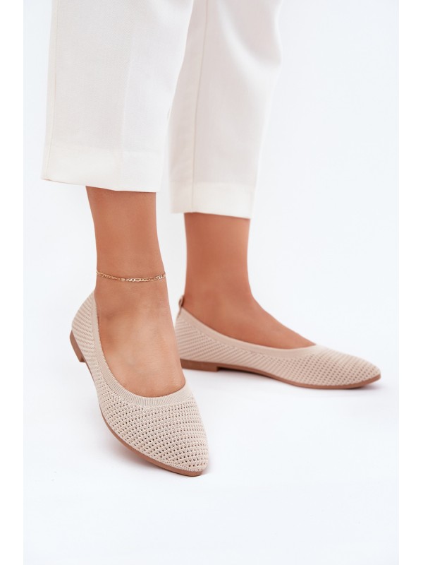 Mesh Fabric Ballet Flats Women's Beige Sarina
