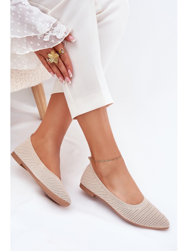 Mesh Fabric Ballet Flats Women's Beige Sarina