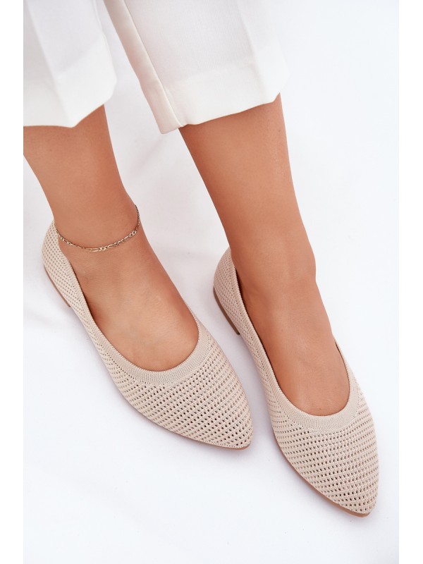 Mesh Fabric Ballet Flats Women's Beige Sarina