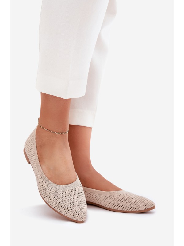 Mesh Fabric Ballet Flats Women's Beige Sarina