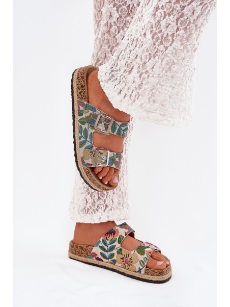 Patterned Women's Slippers On Cork Platform With Buckles Lee Cooper LCW-25-35-3480L Multicolor
