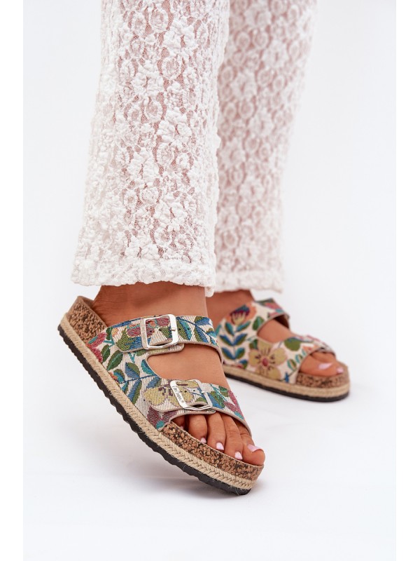 Patterned Women's Slippers On Cork Platform With Buckles Lee Cooper LCW-25-35-3480L Multicolor