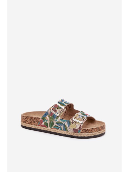 Patterned Women's Slippers On Cork Platform With Buckles Lee Cooper LCW-25-35-3480L Multicolor