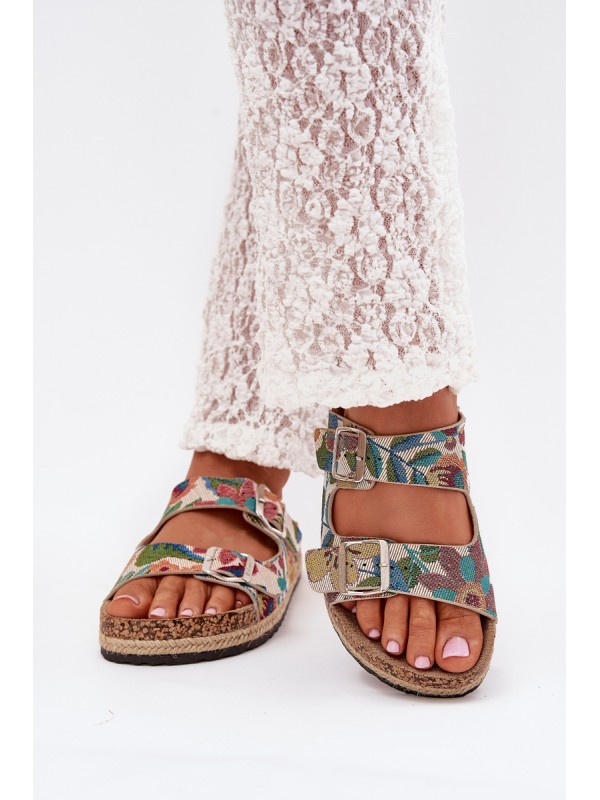 Patterned Women's Slippers On Cork Platform With Buckles Lee Cooper LCW-25-35-3480L Multicolor