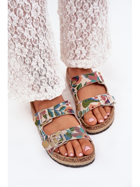 Patterned Women's Slippers On Cork Platform With Buckles Lee Cooper LCW-25-35-3480L Multicolor
