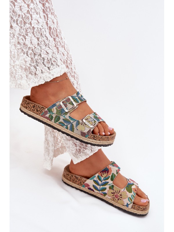 Patterned Women's Slippers On Cork Platform With Buckles Lee Cooper LCW-25-35-3480L Multicolor