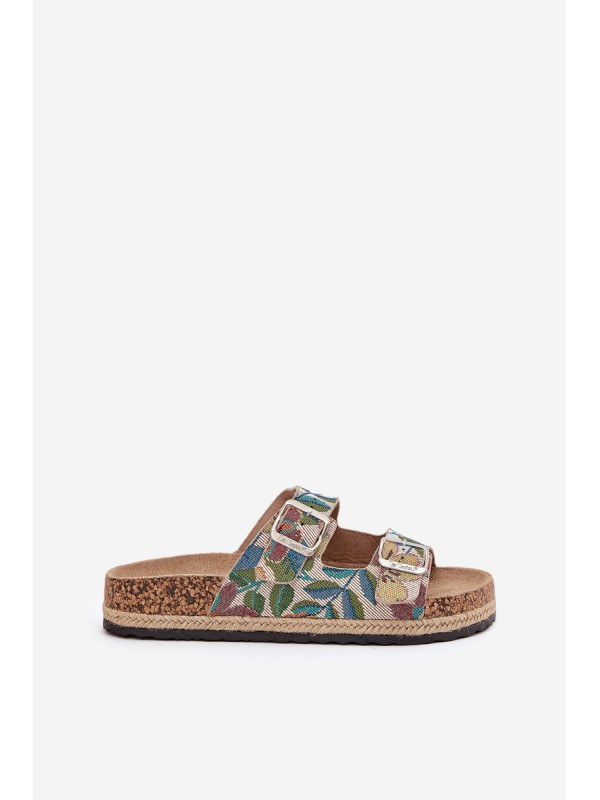 Patterned Women's Slippers On Cork Platform With Buckles Lee Cooper LCW-25-35-3480L Multicolor