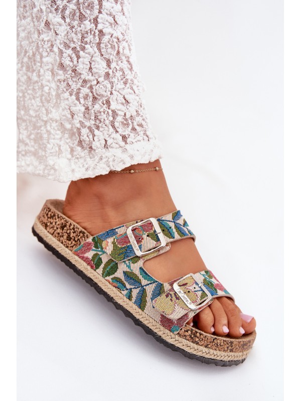 Patterned Women's Slippers On Cork Platform With Buckles Lee Cooper LCW-25-35-3480L Multicolor