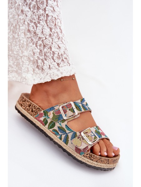 Patterned Women's Slippers On Cork Platform With Buckles Lee Cooper LCW-25-35-3480L Multicolor