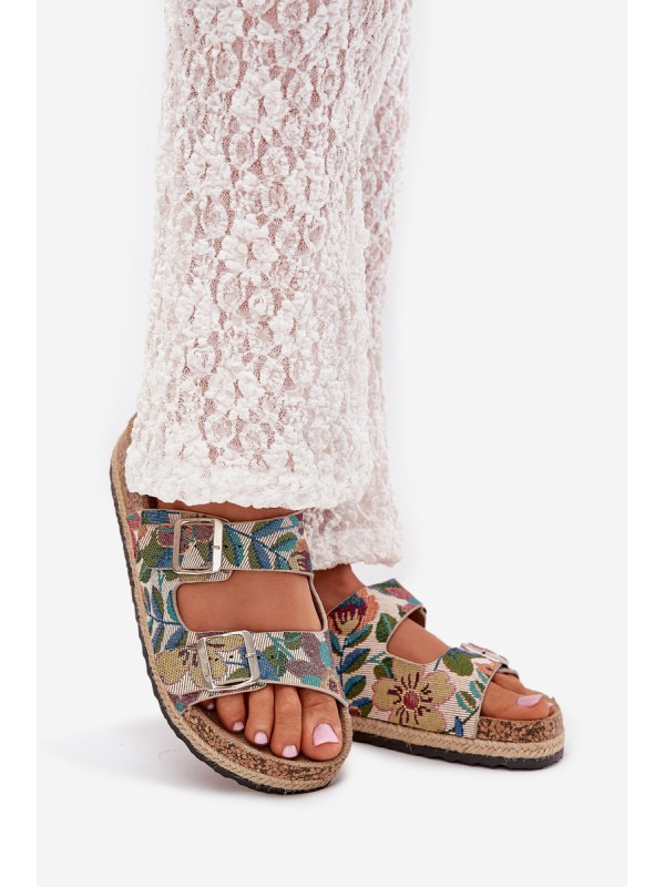 Patterned Women's Slippers On Cork Platform With Buckles Lee Cooper LCW-25-35-3480L Multicolor