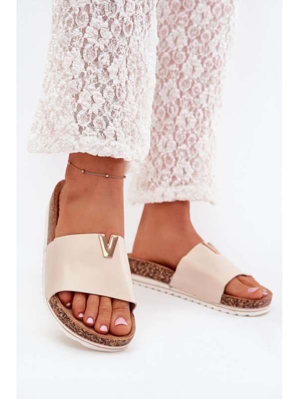 Women's sandals on cork platform with decorative detail beige Vessira