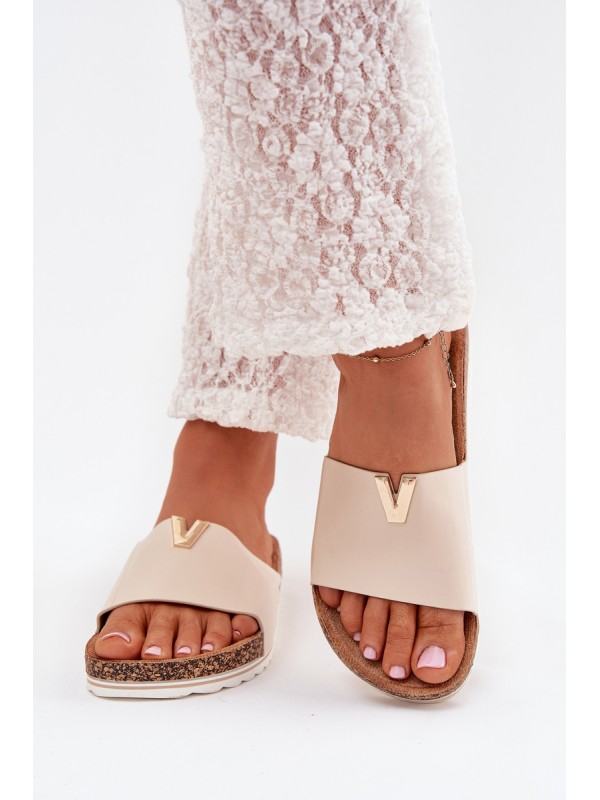 Women's sandals on cork platform with decorative detail beige Vessira