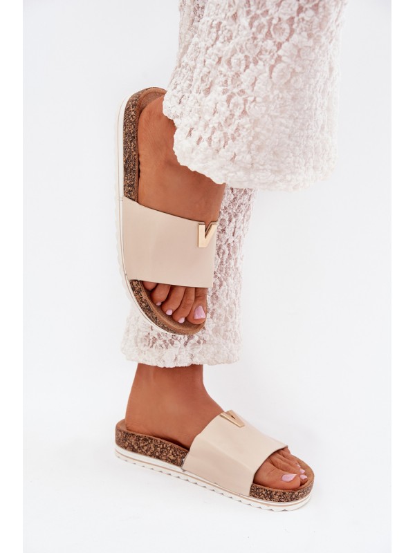 Women's sandals on cork platform with decorative detail beige Vessira