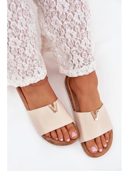 Women's sandals on cork platform with decorative detail beige Vessira