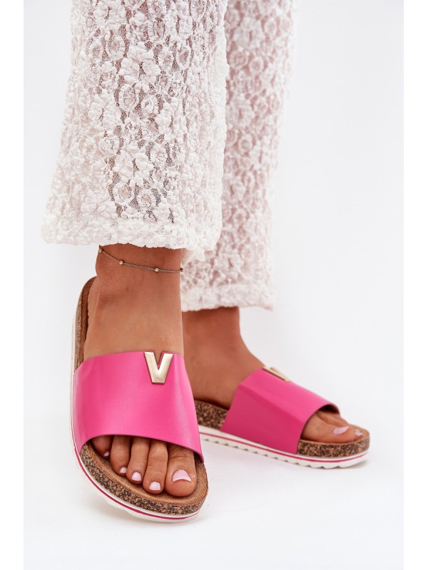 Ladies sandals on cork platform with decorative detail fuchsia Vessira 2
