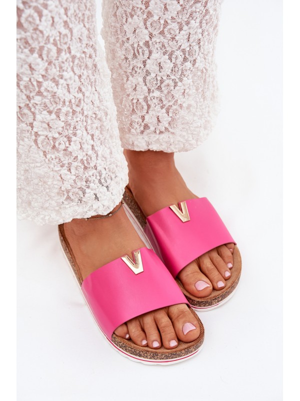 Ladies sandals on cork platform with decorative detail fuchsia Vessira