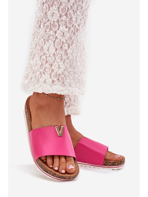 Ladies sandals on cork platform with decorative detail fuchsia Vessira