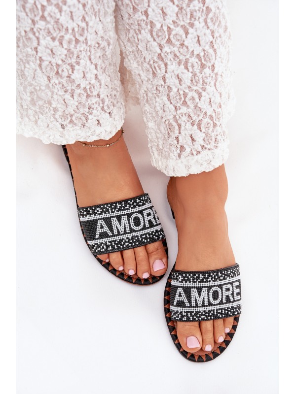 Women's Flat Sandals With Decoration Amore Black Avelina