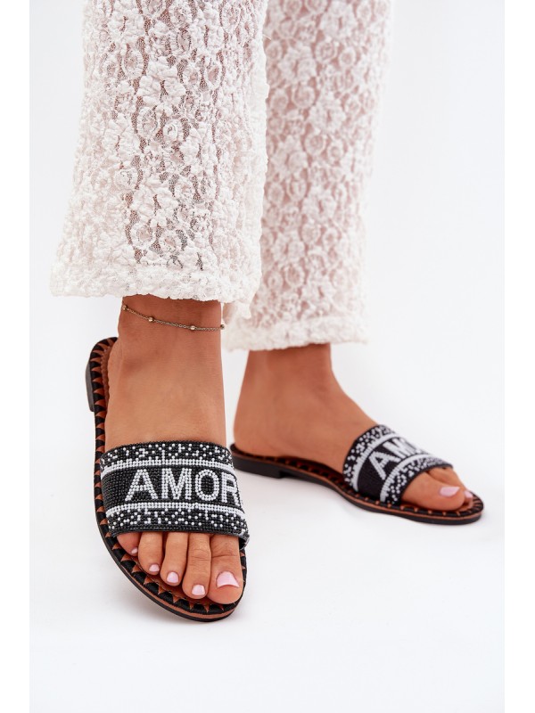 Women's Flat Sandals With Decoration Amore Black Avelina 2