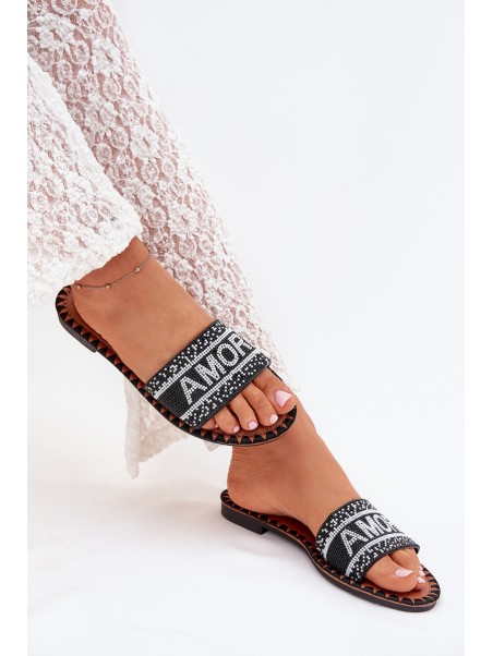 Women's Flat Sandals With Decoration Amore Black Avelina