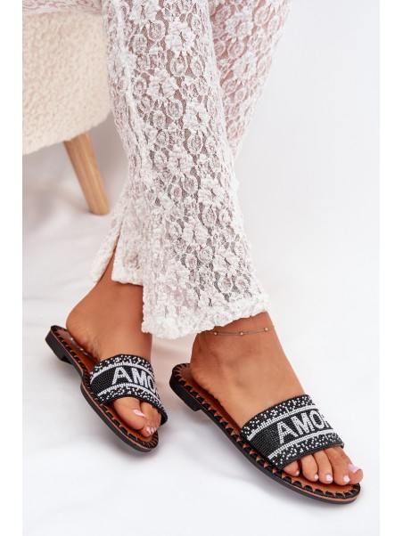 Women's Flat Sandals With Decoration Amore Black Avelina