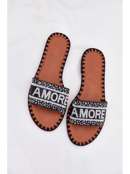 Women's Flat Sandals With Decoration Amore Black Avelina