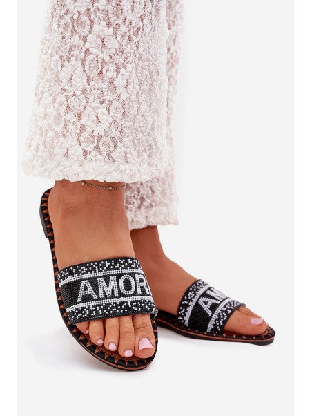 Women's Flat Sandals With Decoration Amore Black Avelina
