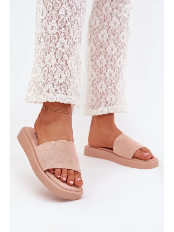 Women's Platform Slippers Made Of Eco Suede Dirty Pink Jorina