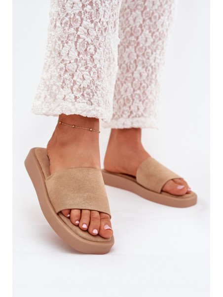 Ladies Platform Slippers Made Of Eco Suede Dark Beige Jorina