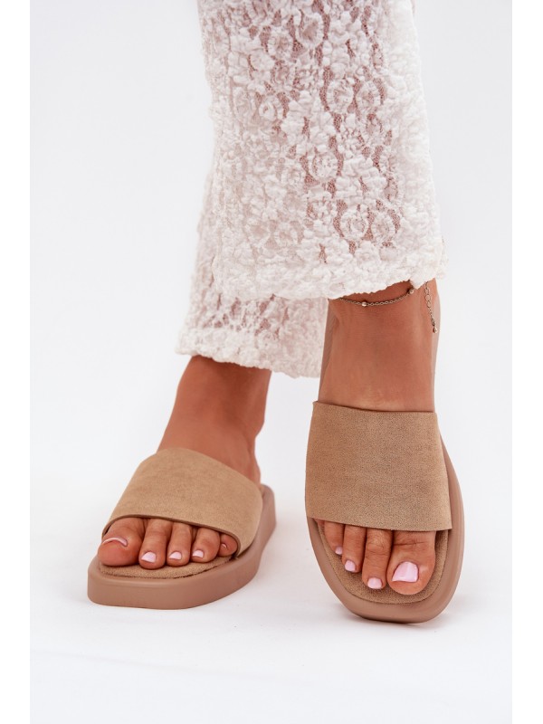 Ladies Platform Slippers Made Of Eco Suede Dark Beige Jorina