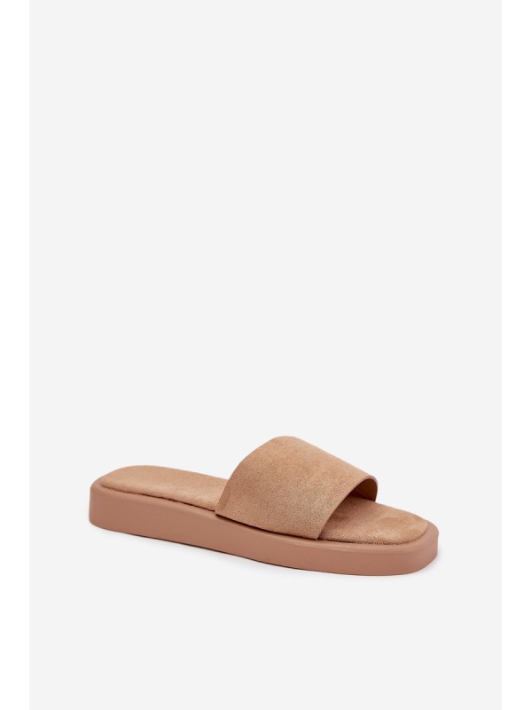 Ladies Platform Slippers Made Of Eco Suede Dark Beige Jorina