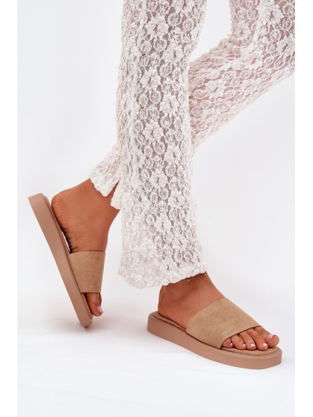 Ladies Platform Slippers Made Of Eco Suede Dark Beige Jorina