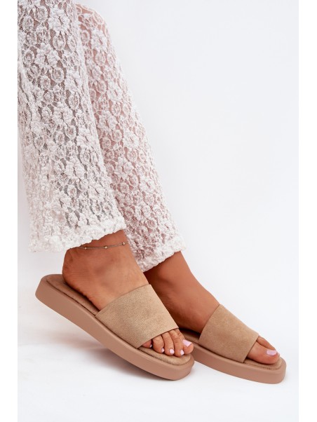 Ladies Platform Slippers Made Of Eco Suede Dark Beige Jorina