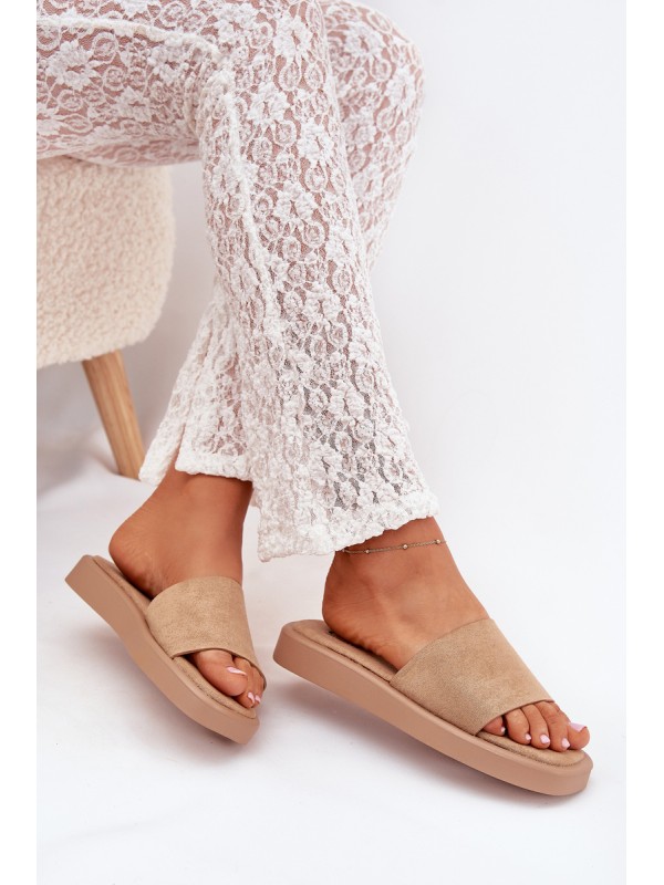 Ladies Platform Slippers Made Of Eco Suede Dark Beige Jorina