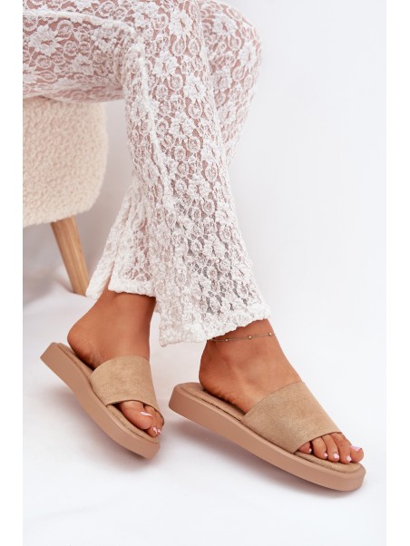 Ladies Platform Slippers Made Of Eco Suede Dark Beige Jorina