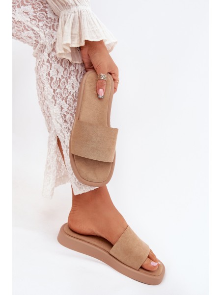 Ladies Platform Slippers Made Of Eco Suede Dark Beige Jorina